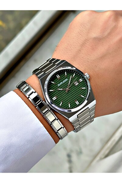 saat&istasyonu Çelik kasa Erkek Kol Saati Ve İtalyan TARZ BİLEKLİK SETİ