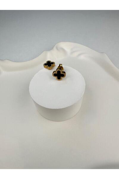 Kius أقراط ذهبية صغيرة من طراز CLF موديل تيكلي ميني بلاك كلوفر