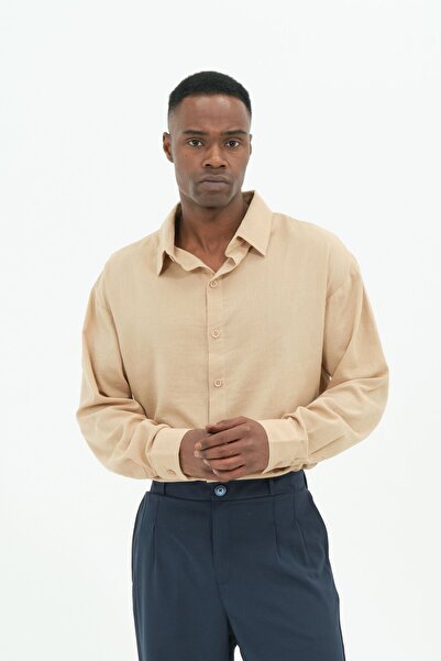 RELAXL 100% Cotton 4 Seasons Comfortable Fit Beige Men's Shirt 2Xs-10Xl