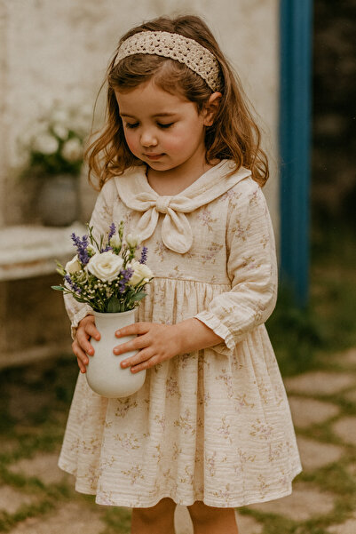 GMG Baby فستان موسلين للأطفال البنات بياقة كابوناكاي