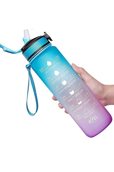OEM Water Bottle with Time Scale, Plastic, 1 L, Pink/Blue