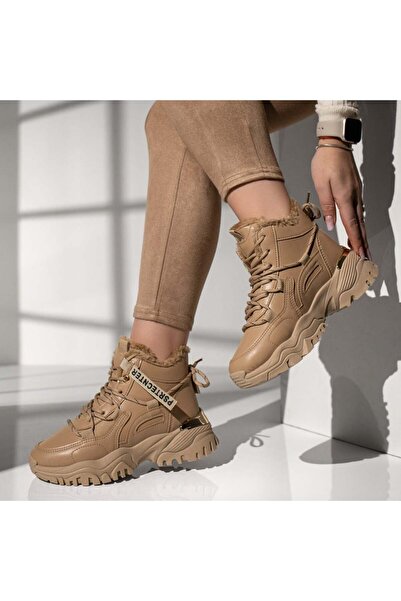 BMoD Ghete sport kaki pentru femei cu șireturi și talpă groasă MOD12834