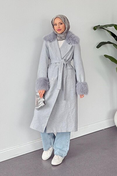 Hazamoda Gece Yakası haină din blană gri