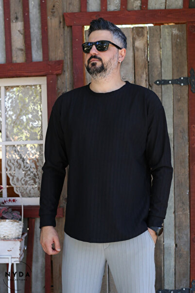 Nyda Collections Men's Corduroy Striped Regular Long Sleeve Sweatshirt with Pockets Elastic Waist Lace-Up Pants Set