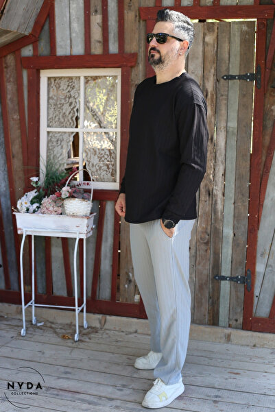 Nyda Collections Men's Corduroy Striped Regular Long Sleeve Sweatshirt with Pockets Elastic Waist Lace-Up Pants Set