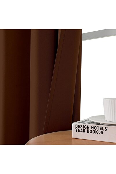 Pyramid Home Bitter Brown Color Rustic Eyelet Blackout Frequent Pleated Ring Rustic Blackout Sunshade Blackout