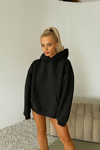 E-ROMA Hanorac unisex cu glugă, imprimat, din bumbac pieptănat cu 3 fire