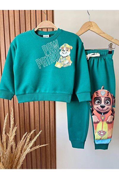 KidsSel New Season Boys' Printed 3 Thread Cotton Fabric Top and Bottom Set