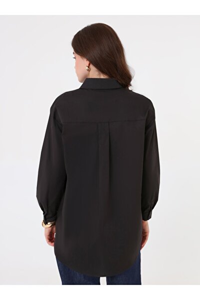 Benin Πουκάμισο μαύρο ποπλίνα με πατλάκια - Μαύρο -