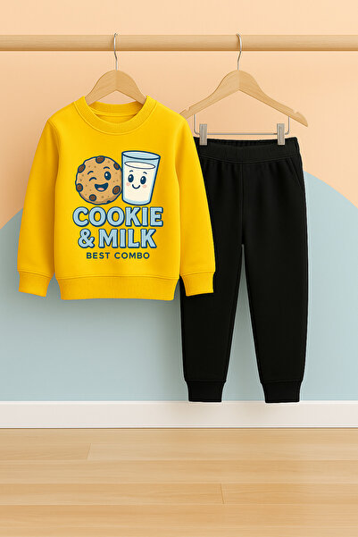 BookOrBook Παιδικό Σετ Αθλητικής Φόρμας | Μπισκότα & Γάλα | 3-12 ετών | 100% βαμβάκι 3 κλωστές Σ επένδυση fleece Χοντρό ύφασμα | Χειμώνας
