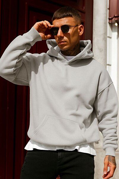 BENROMA Hanorac unisex cu glugă, imprimat, din bumbac pieptănat cu 3 fire