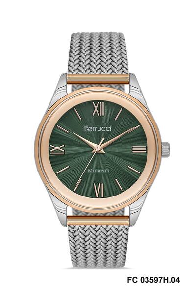 Ferrucci Fc03597H.04 Rose Gold Grey 32 mm Green Dial Mesh Band Women's Wristw...