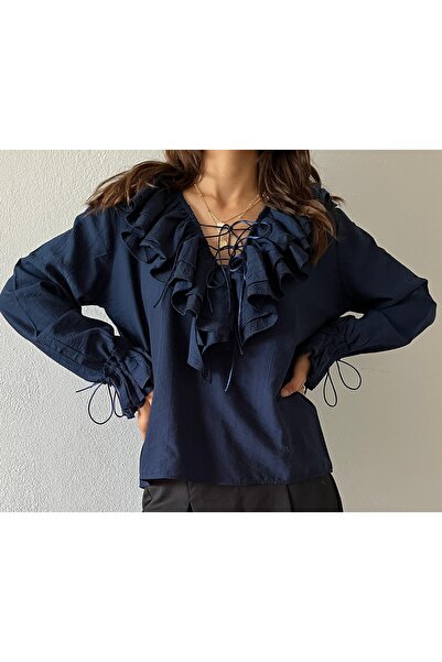 DİMA Блуза з довгими рукавами, коміром і воланами