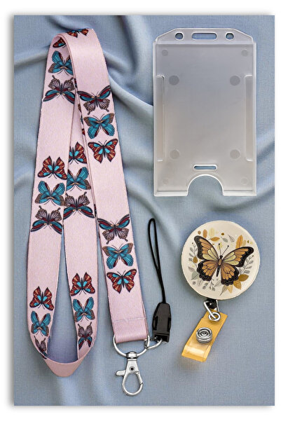 Mia Aurora Rüya Kelebeği 3 lü Set Ekru Boyun Askı İpi Pembe Kelebek Yoyo Dike...