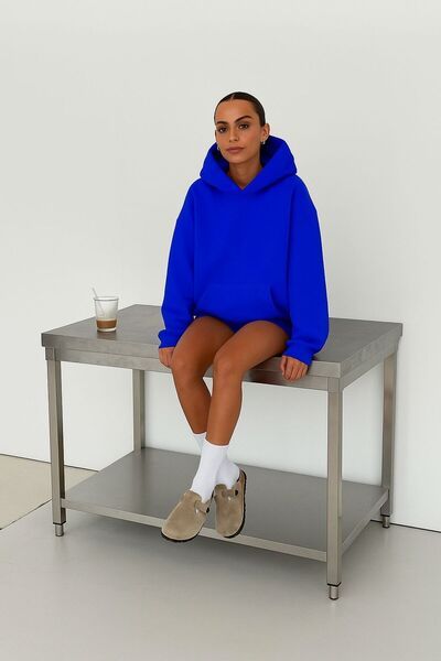 BENROMA سترة رياضية بقلنسوة مطبوعة من القطن الممشط بثلاثة خيوط للجنسين