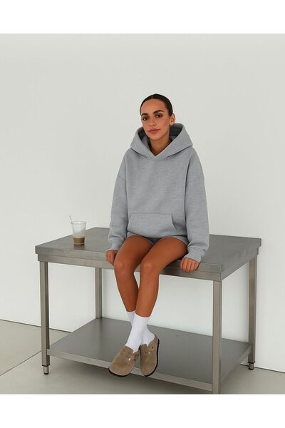 BENROMA سترة رياضية بقلنسوة مطبوعة من القطن الممشط بثلاثة خيوط للجنسين