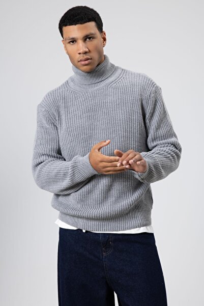 VAMOSCLO Oversize Knitwear High Neck Sweater Gray Melange