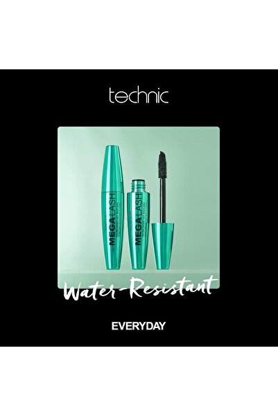TECHNIC ماسكارا ميجا لاش المقاومة للماء - نباتية، سوداء للغاية، مقاومة للماء، متينة، رموش