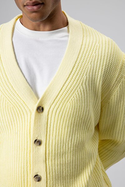 VAMOSCLO V Yaka Düğmeli Örgü Hırka Kazak Sarı