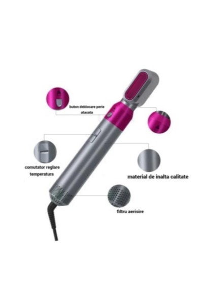 lotfi 5-in-1 Electric Hair Brush, Ceramic Tourmaline, Negative Ions, 3 Heat Settings, 1000W, Black/P