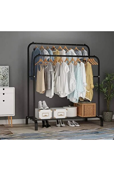 UNİBOX Double Clothes and Shoe Rack, Metallic, Maximum 35kg, Black, 96x45x150cm