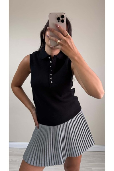 Mila DÜĞMELİ POLO YAKA SIFIR KOL TRİKO