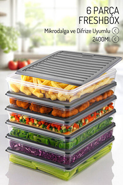 Nandy Home 6 Pieces of 2400 Ml. Freshbox Storage Container Set - Microwave and Dishwasher Compatible