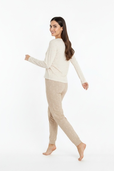 Bravie Set de pijamale lungi din viscoză Elite cu șase modele cu textul Love pe partea de sus, crem 3562