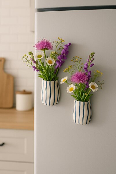 Anadolu Saray El Yapımı Seramik Mini Vazo – Mıknatıslı Buzdolabı Magneti | Dekoratif Çiçeklik & Ev Aksesuarı