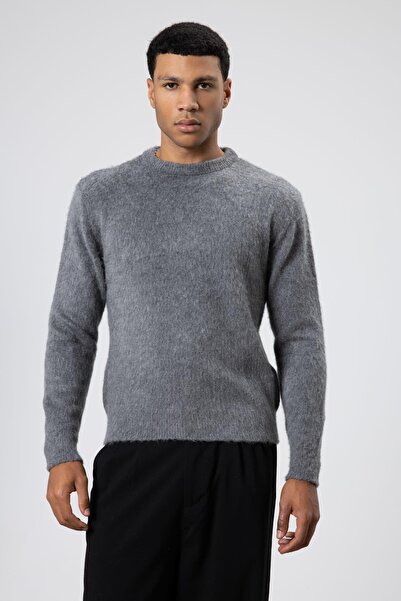 VAMOSCLO Oversize Soft Textured Crew Neck Sweater Gray