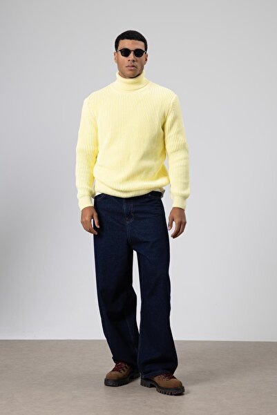 VAMOSCLO Oversize Triko Boğazlı Kazak Sarı