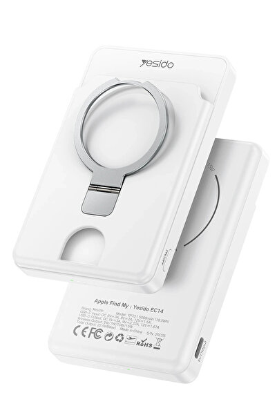Yesido Konum Takip Özellikli 5.000 mAh Kartvizit Bölmeli Standlı Kablosuz Mag...