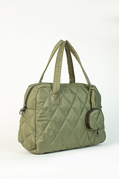 DİYKAYA Kadın Yeşil Puf Kapitone Desenli Cüzdanlı Valiz El Ve Omuz Çanta