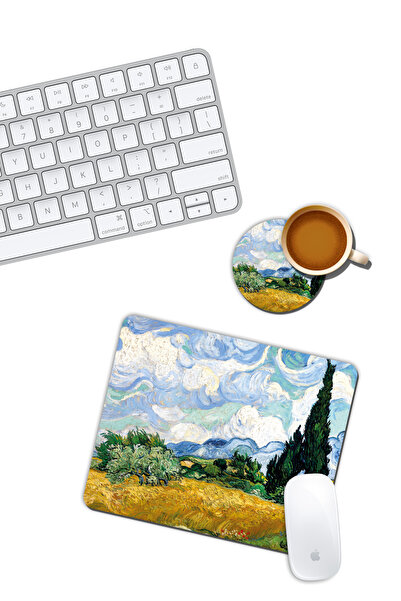 iyi fikirler Van Gogh Servi Ağaçlı Buğday Tarlası Mouse Pad ve Bardak Altlığı...