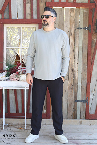 Nyda Collections Men's Corduroy Striped Regular Long Sleeve Sweatshirt with Pockets Elastic Waist Lace-Up Pants Set