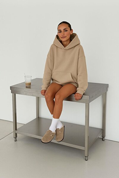 BENROMA سترة رياضية بقلنسوة مطبوعة من القطن الممشط بثلاثة خيوط للجنسين