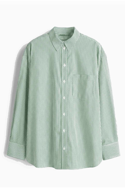 UNIQVIBE Green Striped 100% Cotton Loose Fit Women's Shirt