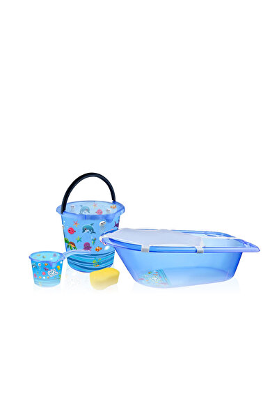Waldern Home Desenli 5 Parça Bebek Banyo Seti - Şeffaf Mavi