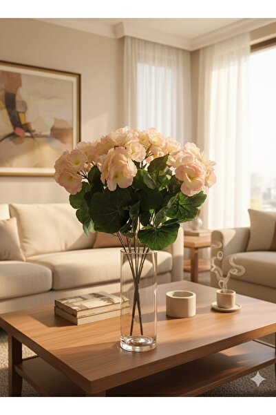 YAPAY ÇİÇEK DERYASI Artificial Flower Large Geranium 7 Branches Bunch 40 cm Salmon Home Pot Decoration