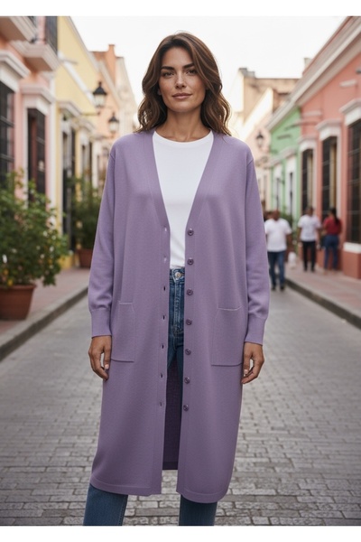 ECE GİYİM Women's Buttoned Front V-Neck Pocketed Seasonal Cardigan