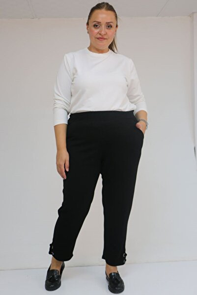 Eslina 59012 Plus Size Modal Pants with Bird's Eye Detail - Black