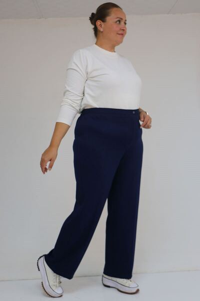 Eslina 59030 Plus Size Buttoned Zippered Modal Pants - Indigo