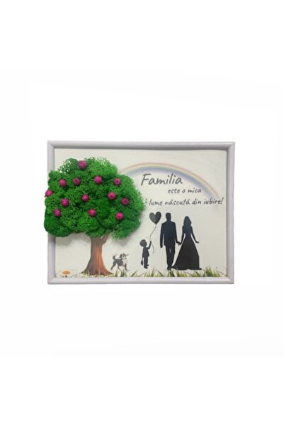 ALVAL Pictură decorativă cu mușchi stabilizat, mesaj de familie, verde, 15x20...