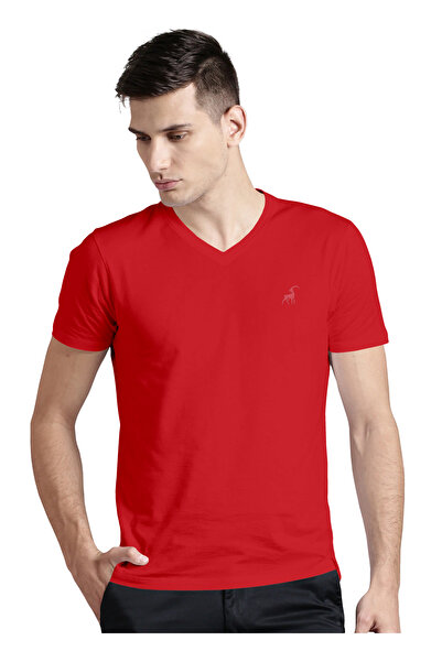 LAUREN SMITH Men’s Premium Textured Cotton Lycra V Neck T-Shirt with High Definition Logo - Luxury Casual Tee