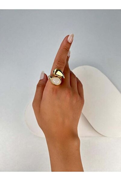 Kius خاتم أبيض مرصع بحجر دبل دروب