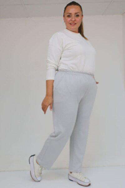 Eslina 59029 Plus Size Elastic Waist Pipe Leg Modal Pants - Gray
