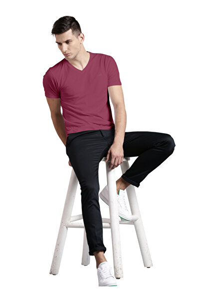 LAUREN SMITH Men’s Premium Textured Cotton Lycra V Neck T-Shirt with High Definition Logo - Luxury Casual Tee