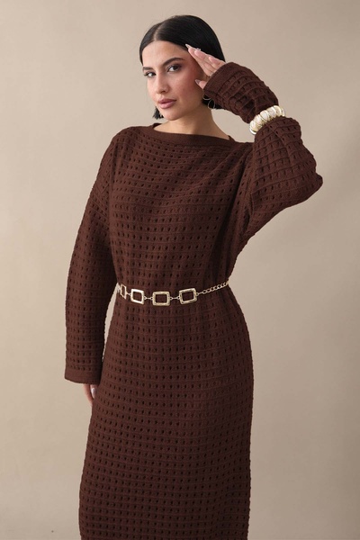 InStyle Ajurlu Acı Kahve Triko Elbise