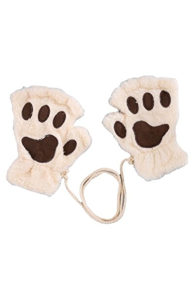 Tessero Women's fingerless gloves, warm for autumn-winter, cat paw pattern, u...