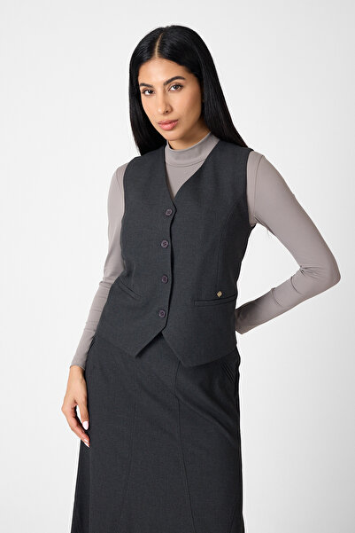 blouzella Adjustable Belted V-Neck Lined Short Vest